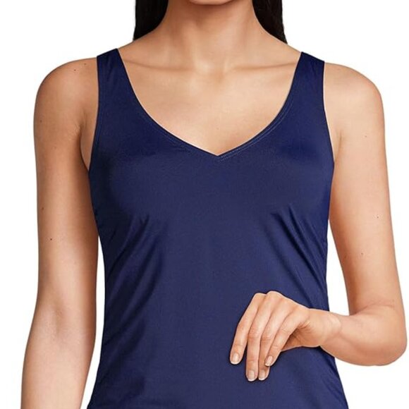 Lands' End Women's Adjustable V-Neck Underwire Tankini Top Navy Blue SPF - Picture 5 of 6